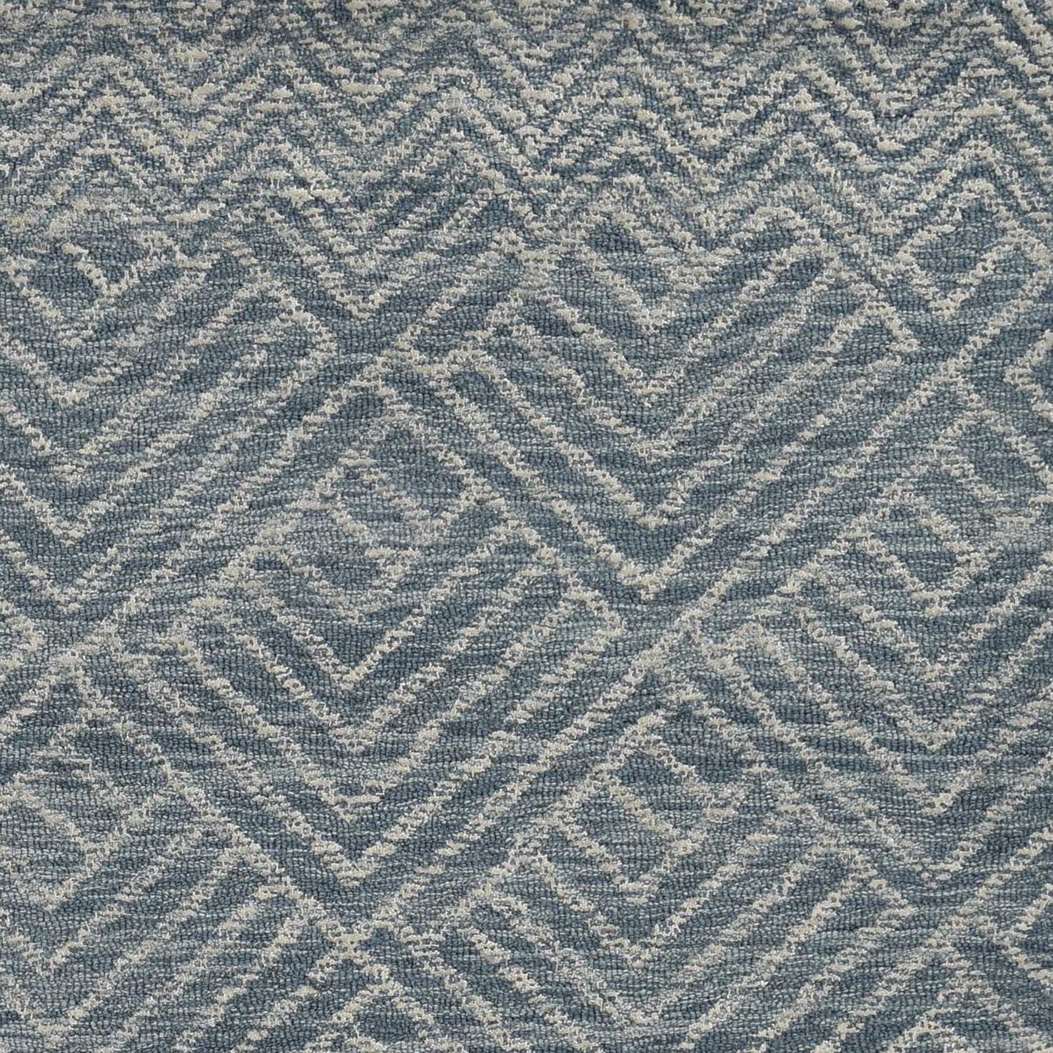 8' Denim Blue And Gray Wool Geometric Hand Tufted Runner Rug-Area Rugs-DECOROLALA