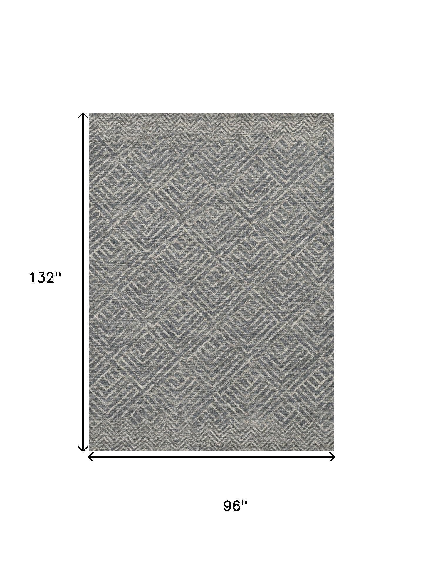 8' Denim Blue And Gray Wool Geometric Hand Tufted Runner Rug-Area Rugs-DECOROLALA