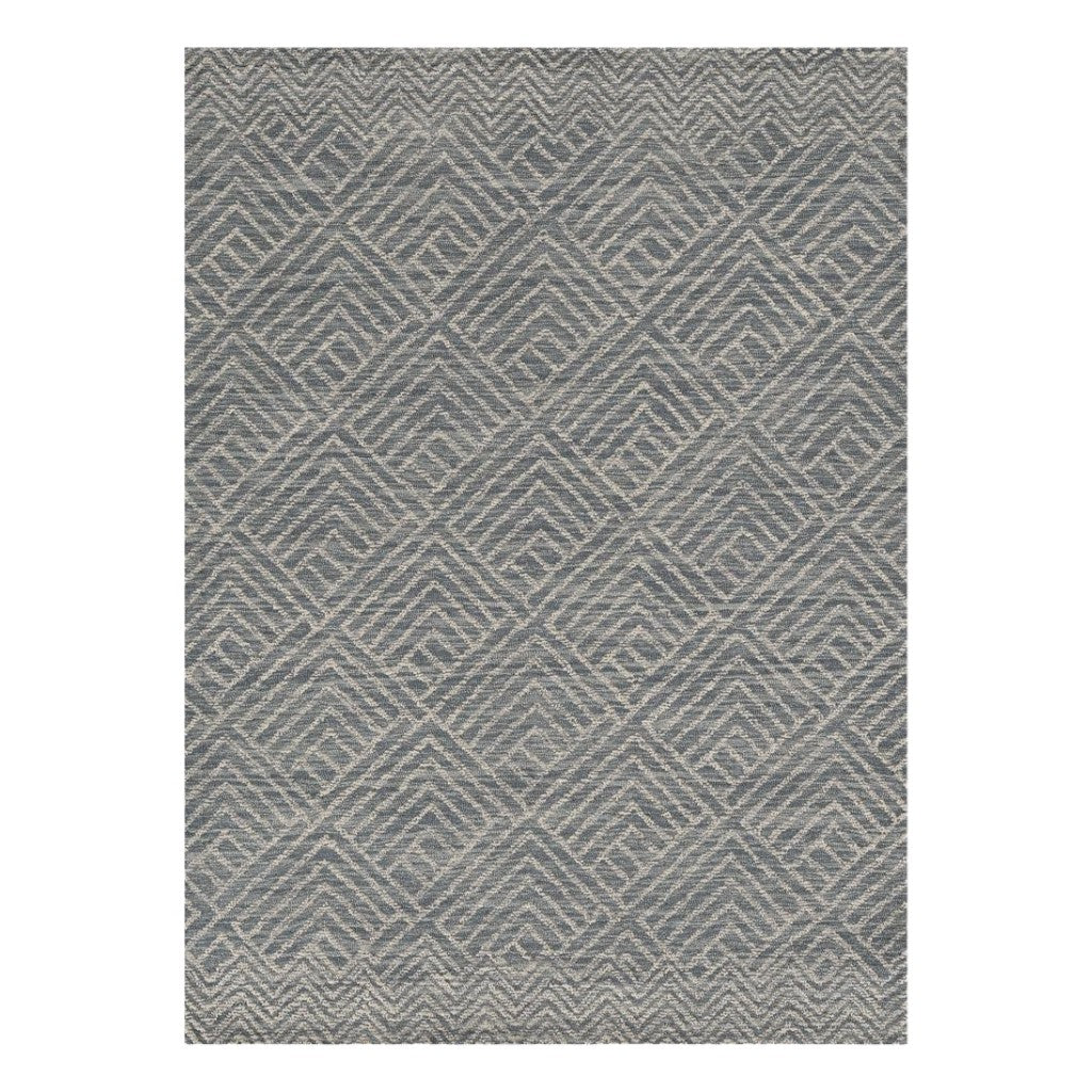 8' Denim Blue And Gray Wool Geometric Hand Tufted Runner Rug-Area Rugs-DECOROLALA