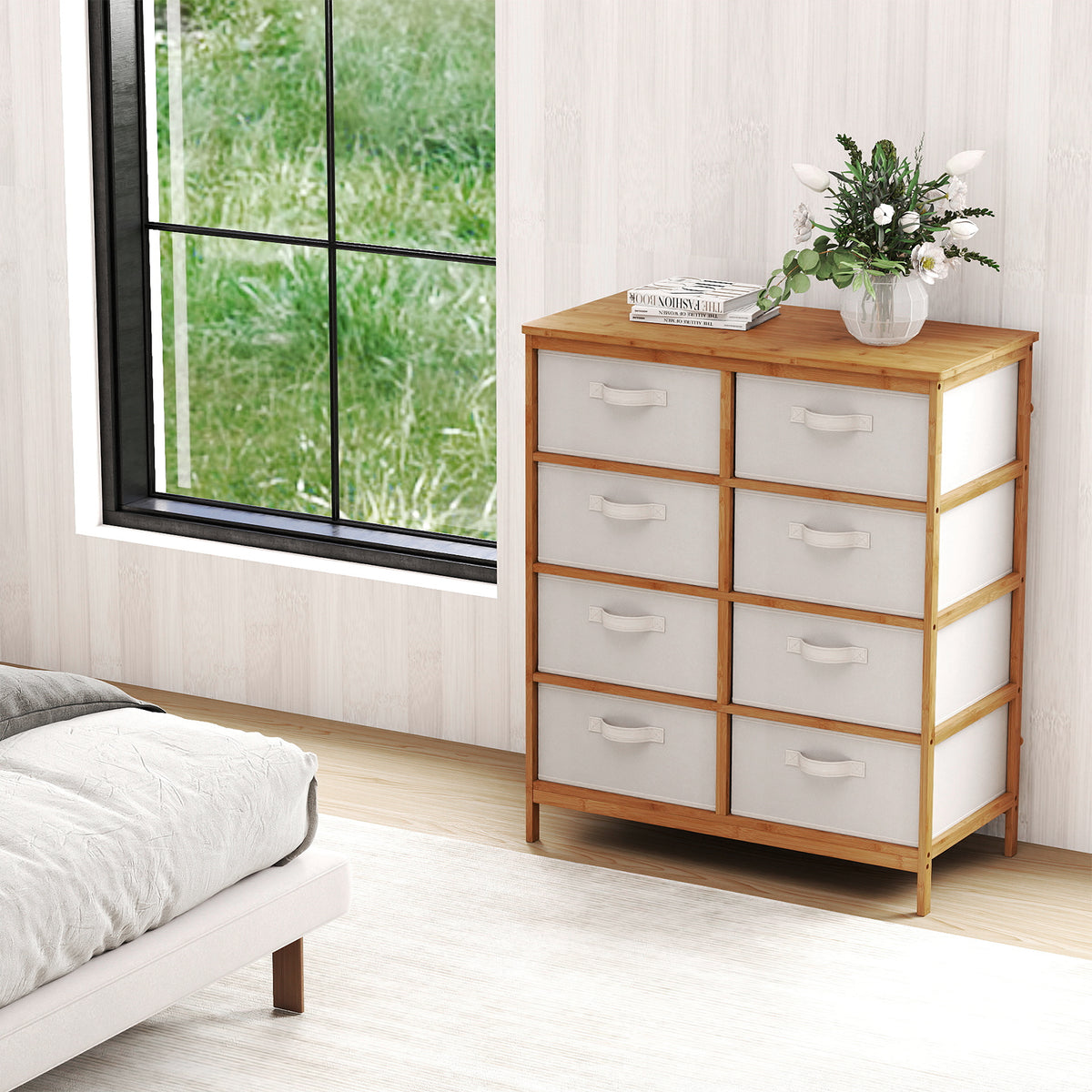 8-Drawer Dresser with Fabric Bins - Beige (min order qty 2)-Dressers & Chests-DECOROLALA