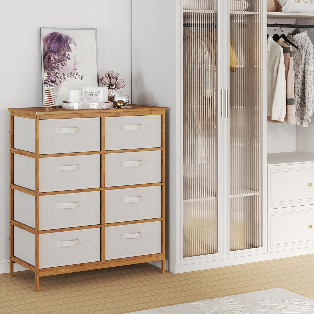 8-Drawer Dresser with Fabric Bins - Beige (min order qty 2)-Dressers & Chests-DECOROLALA