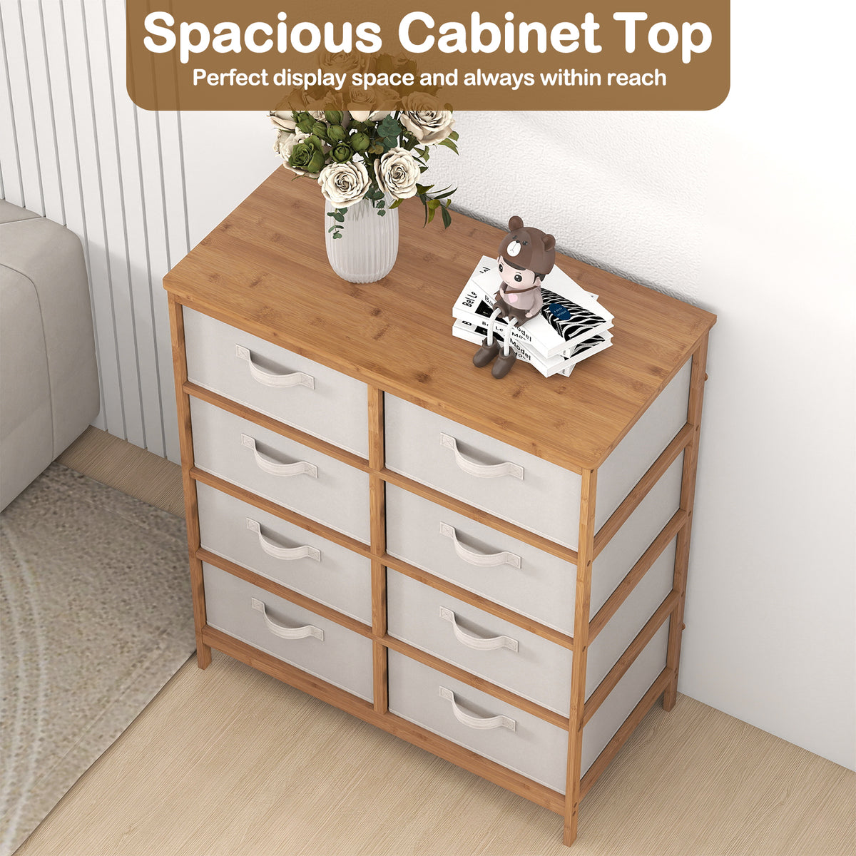 8-Drawer Dresser with Fabric Bins - Beige (min order qty 2)-Dressers & Chests-DECOROLALA