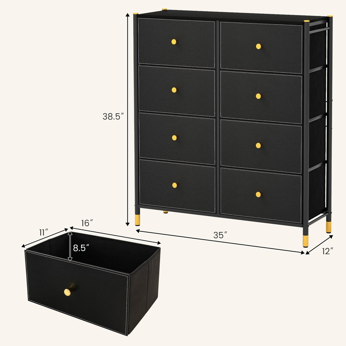 8-Drawer Fabric Dresser - Black Metal Frame (min order qty 2)-Dressers & Chests-DECOROLALA