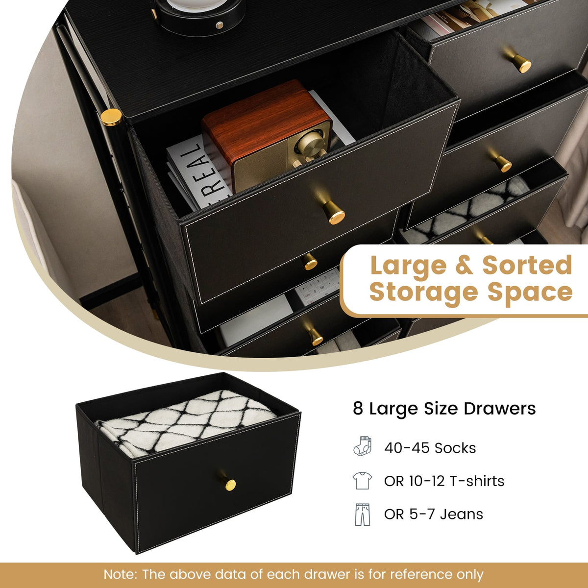 8-Drawer Fabric Dresser - Black Metal Frame (min order qty 2)-Dressers & Chests-DECOROLALA