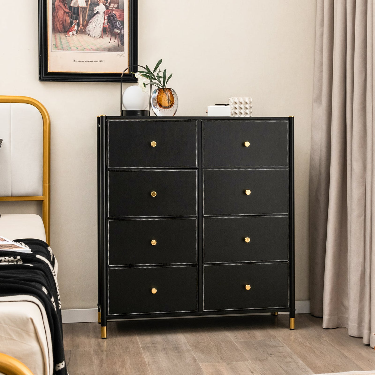 8-Drawer Fabric Dresser - Black Metal Frame (min order qty 2)-Dressers & Chests-DECOROLALA