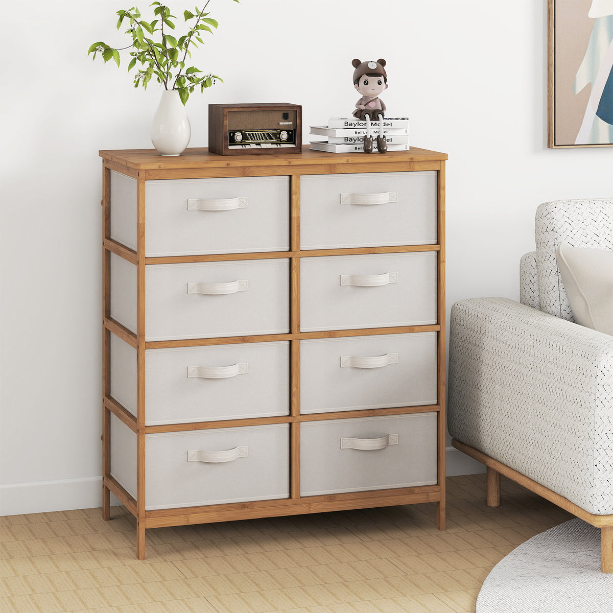 8-Drawer Dresser with Fabric Bins - Beige (min order qty 2)-Dressers & Chests-DECOROLALA