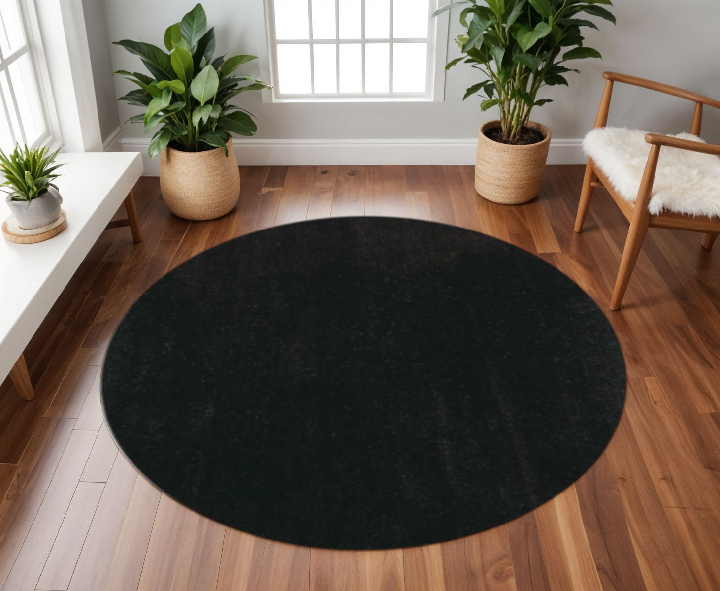 8' Espresso Hand Woven Round Rug-Area Rugs-DECOROLALA