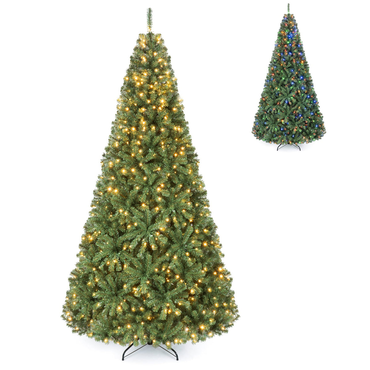 8 FT Artificial Christmas Tree with 2 Lighting Colors and Folding Metal Stand-L-Christmas Trees-DECOROLALA
