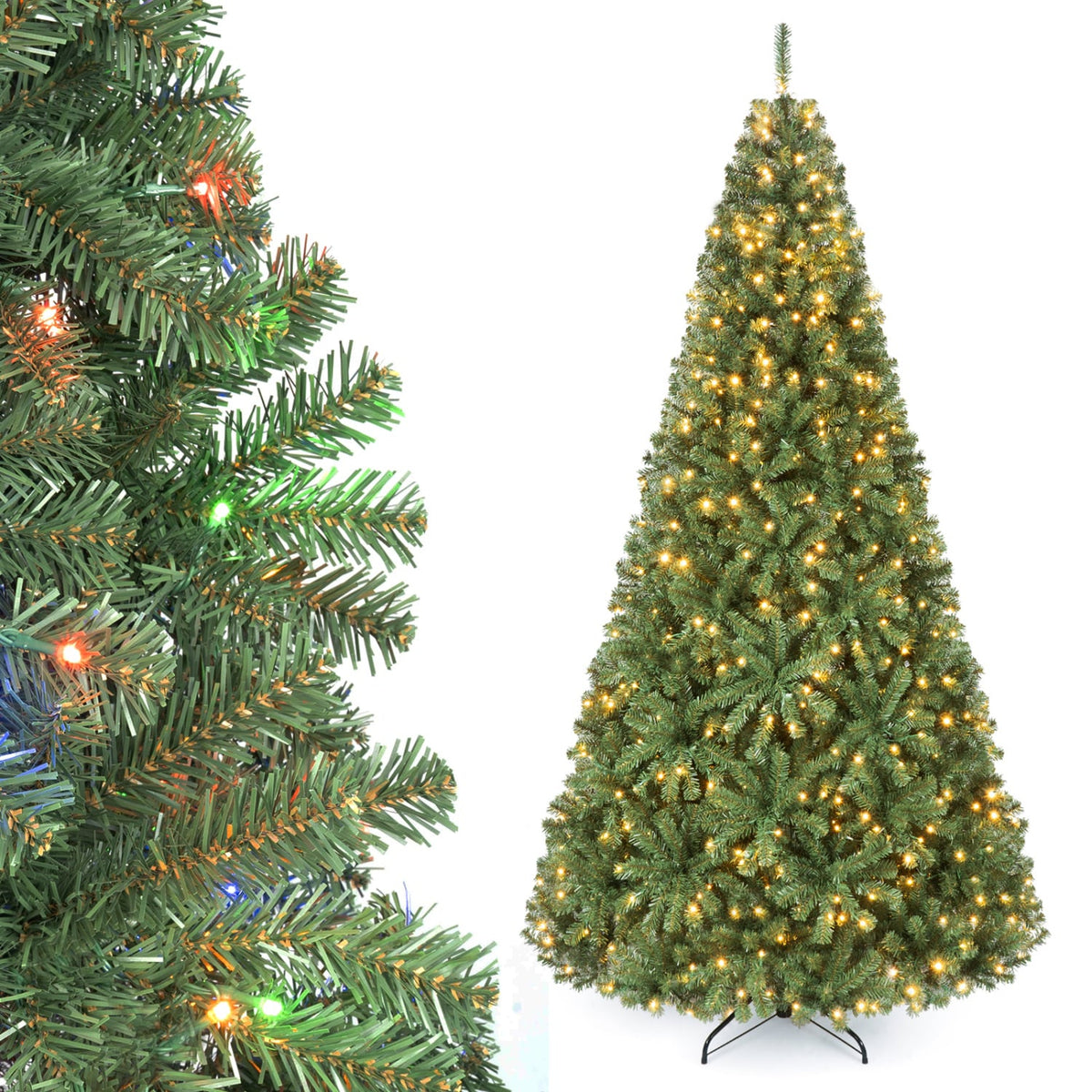 8 FT Artificial Christmas Tree with 2 Lighting Colors and Folding Metal Stand-L-Christmas Trees-DECOROLALA