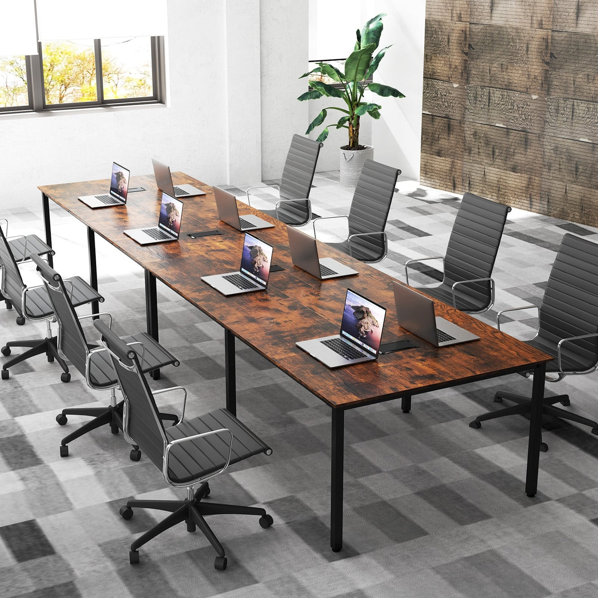 8 FT Conference Room Table Large Meeting Table Seats up to 10 People-Rustic Brown-Standing Desks-DECOROLALA