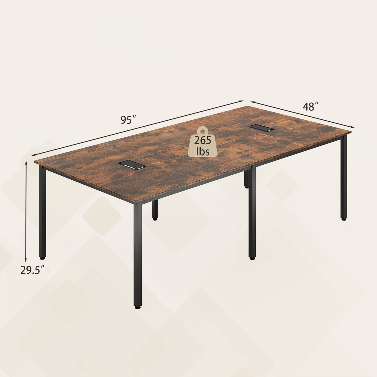 8 FT Conference Room Table Large Meeting Table Seats up to 10 People-Rustic Brown-Standing Desks-DECOROLALA