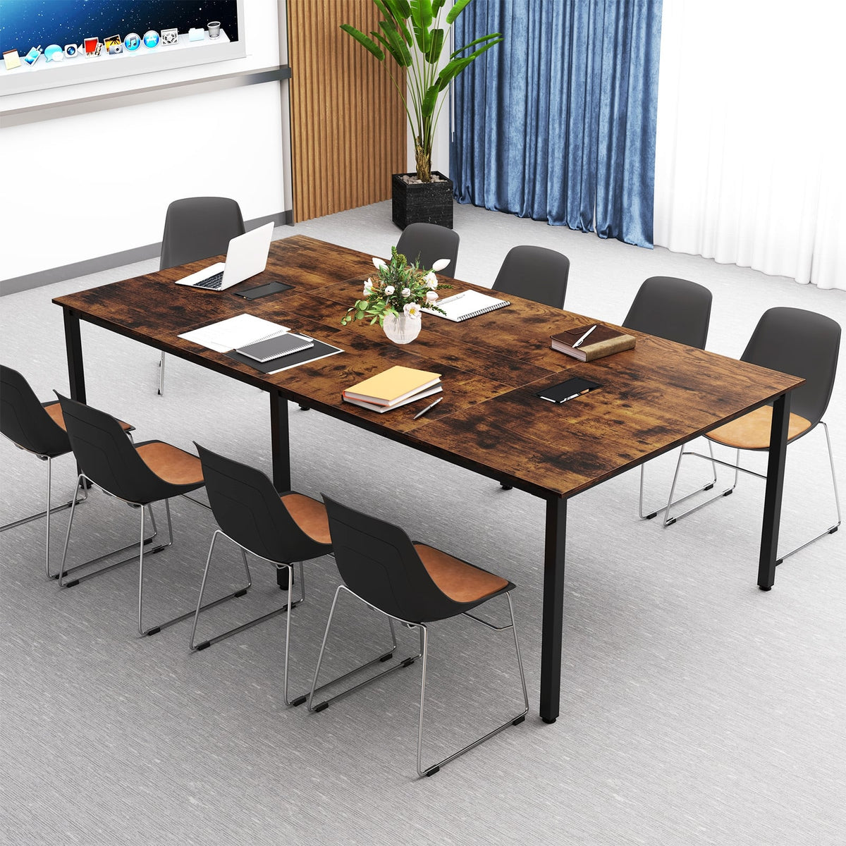 8 FT Conference Room Table Large Meeting Table Seats up to 10 People-Rustic Brown-Standing Desks-DECOROLALA