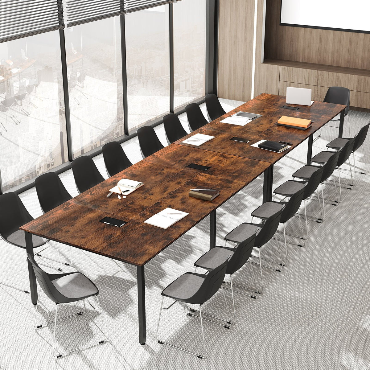 8 FT Conference Room Table Large Meeting Table Seats up to 10 People-Rustic Brown-Standing Desks-DECOROLALA