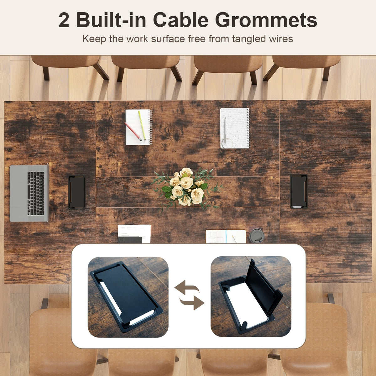 8 FT Conference Room Table Large Meeting Table Seats up to 10 People-Rustic Brown-Standing Desks-DECOROLALA