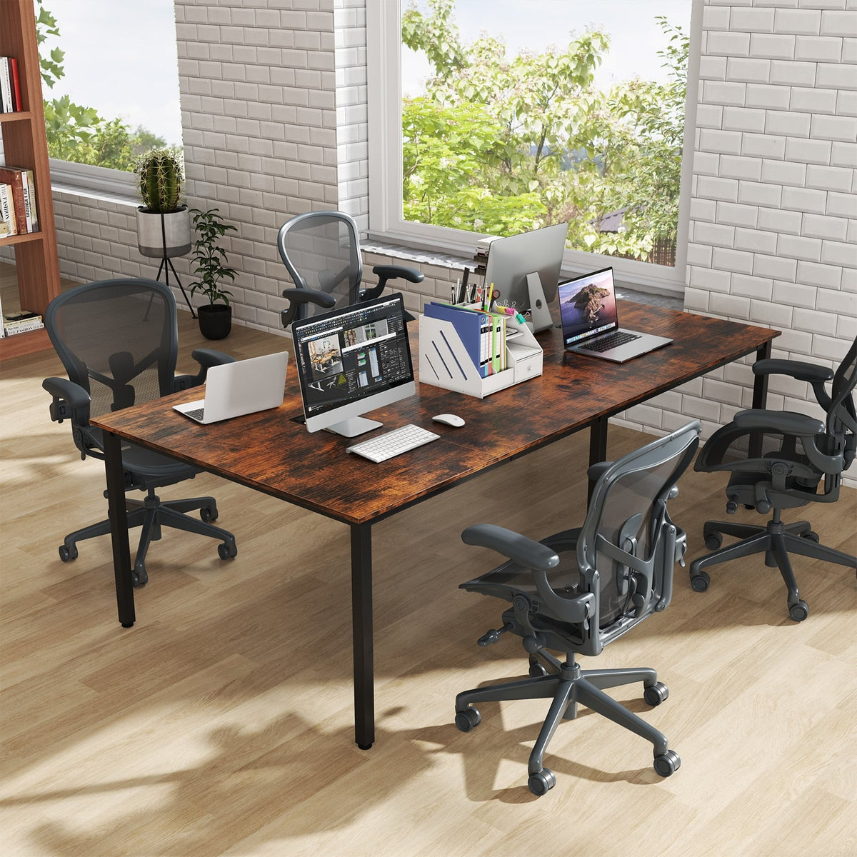 8 FT Conference Room Table Large Meeting Table Seats up to 10 People-Rustic Brown-Standing Desks-DECOROLALA