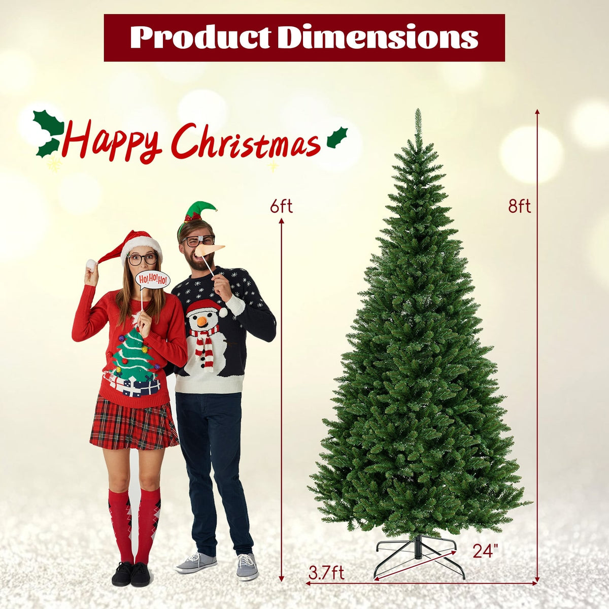 8 FT Corner Artificial Christmas Tree with 1137 Branch Tips and 360 Warm White LED Lights-Christmas Trees-DECOROLALA