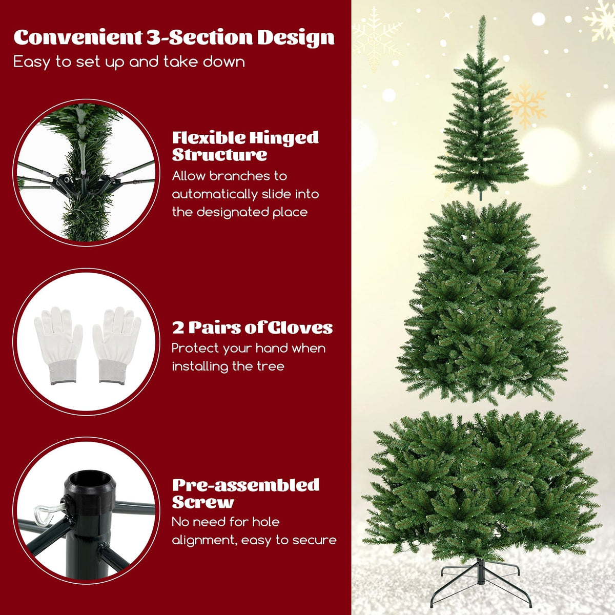 8 FT Corner Artificial Christmas Tree with 1137 Branch Tips and 360 Warm White LED Lights-Christmas Trees-DECOROLALA