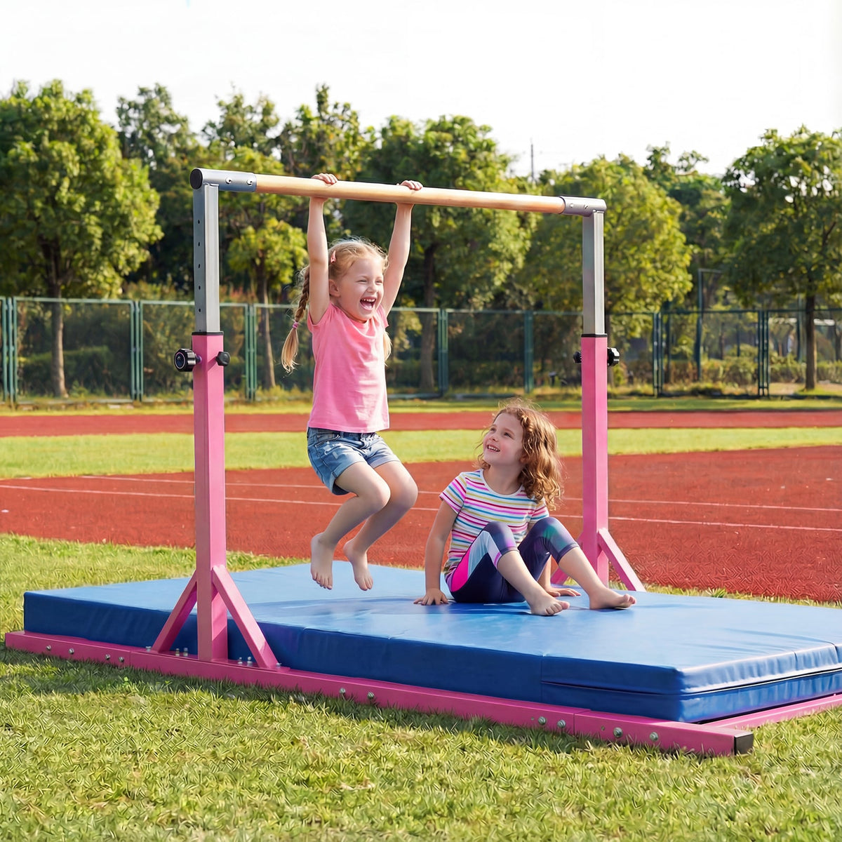 8 FT Double Horizontal Bars with 13-Level Adjustable Heights and 6-Level Adjustable Width-Pink-Yoga Accessories-DECOROLALA