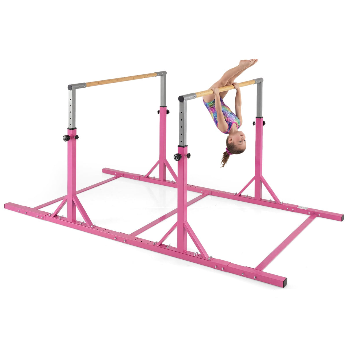 8 FT Double Horizontal Bars with 13-Level Adjustable Heights and 6-Level Adjustable Width-Pink-Yoga Accessories-DECOROLALA