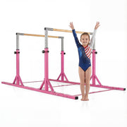 8 FT Double Horizontal Bars with 13-Level Adjustable Heights and 6-Level Adjustable Width-Pink-Yoga Accessories-DECOROLALA