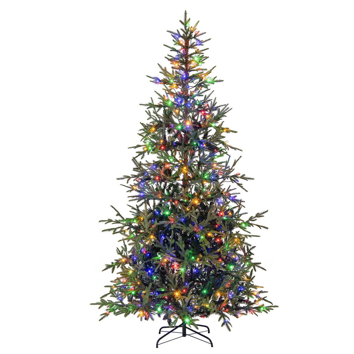 8 FT Pre-Lit Artificial Christmas Tree Hinged Xmas Tree with 400 Warm White & Multicolored LED Lights-Christmas Trees-DECOROLALA
