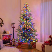 8 FT Pre-Lit Artificial Christmas Tree Hinged Xmas Tree with 400 Warm White & Multicolored LED Lights-Christmas Trees-DECOROLALA