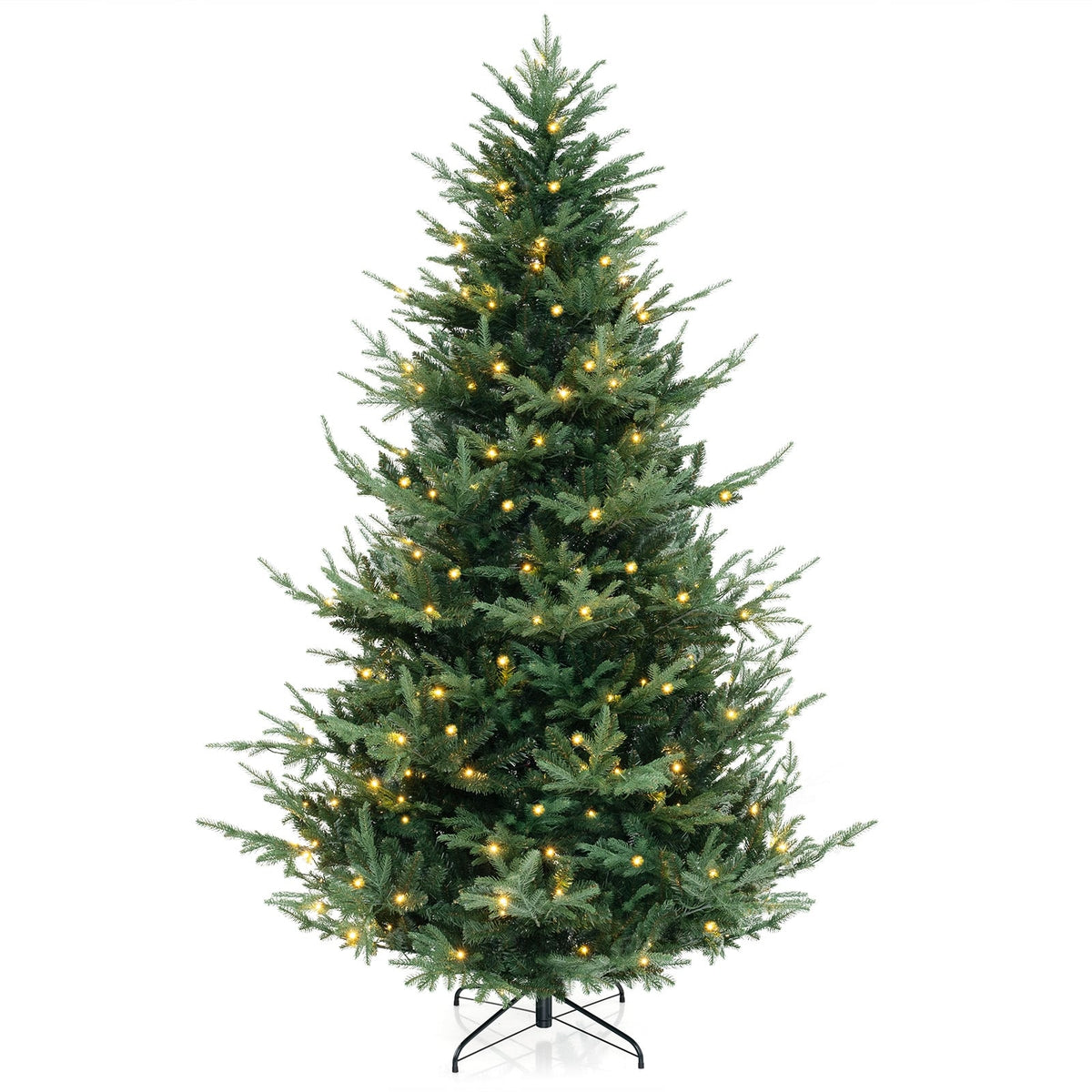 8 FT Pre-Lit Artificial Hinged Xmas Tree with 1480 PVC and PE Branch Tips-XL-Christmas Trees-DECOROLALA