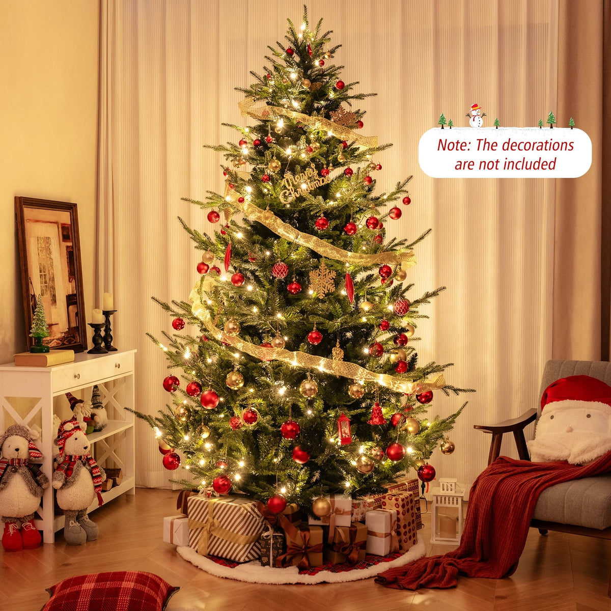 8 FT Pre-Lit Artificial Hinged Xmas Tree with 1480 PVC and PE Branch Tips-XL-Christmas Trees-DECOROLALA
