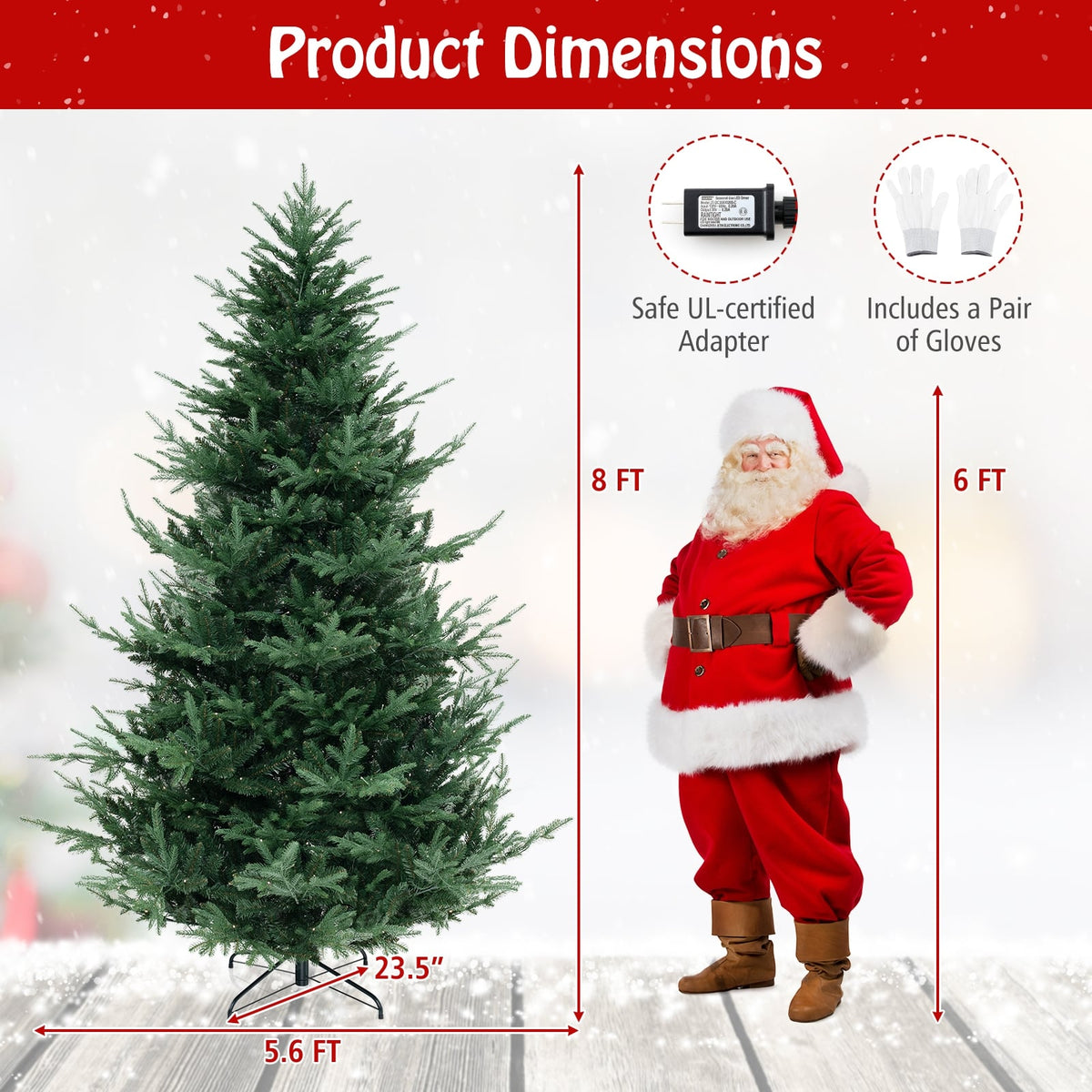 8 FT Pre-Lit Artificial Hinged Xmas Tree with 1480 PVC and PE Branch Tips-XL-Christmas Trees-DECOROLALA