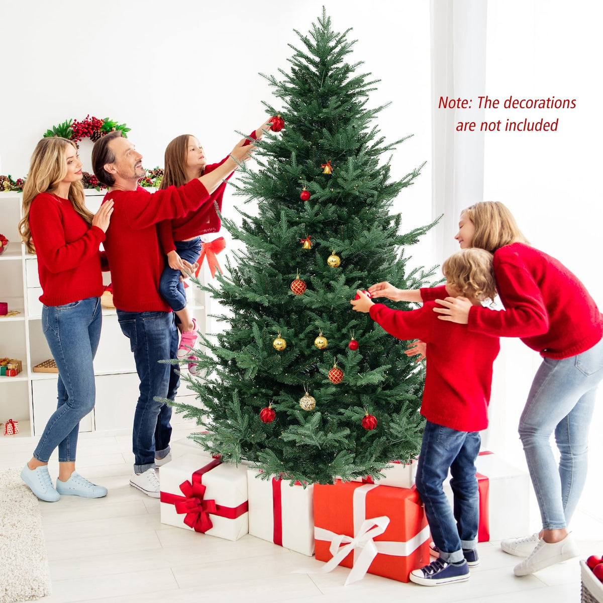 8 FT Pre-Lit Artificial Hinged Xmas Tree with 1480 PVC and PE Branch Tips-XL-Christmas Trees-DECOROLALA