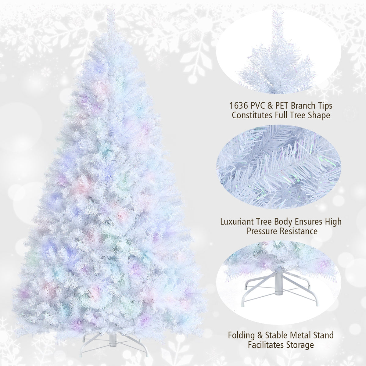 8 Feet Artificial Christmas Tree with 1636 Iridescent Branch Tips-Christmas Trees-DECOROLALA