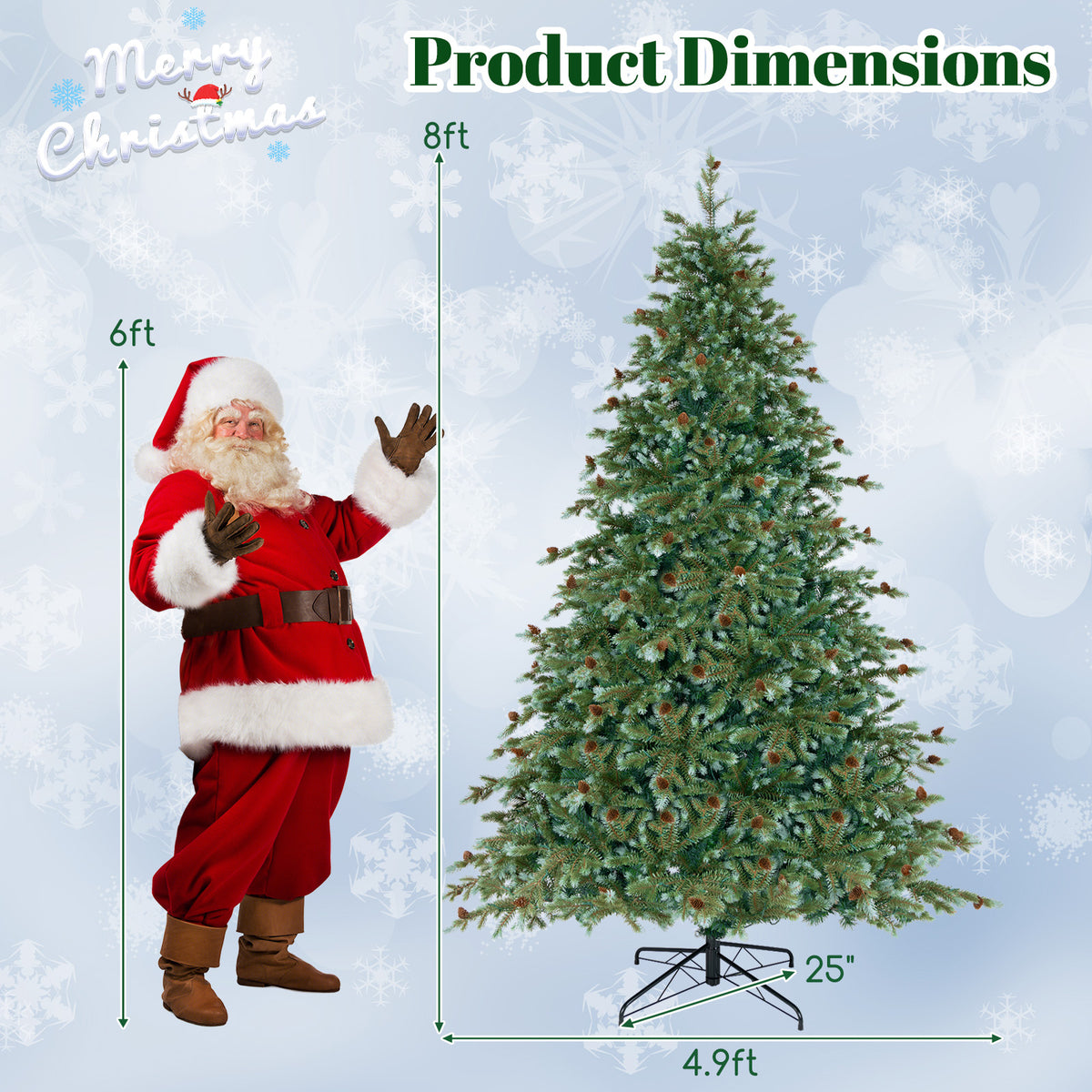 8 Feet Christmas Tree with 8 Lighting Modes and Pine Cones-8 ft-Christmas Trees-DECOROLALA