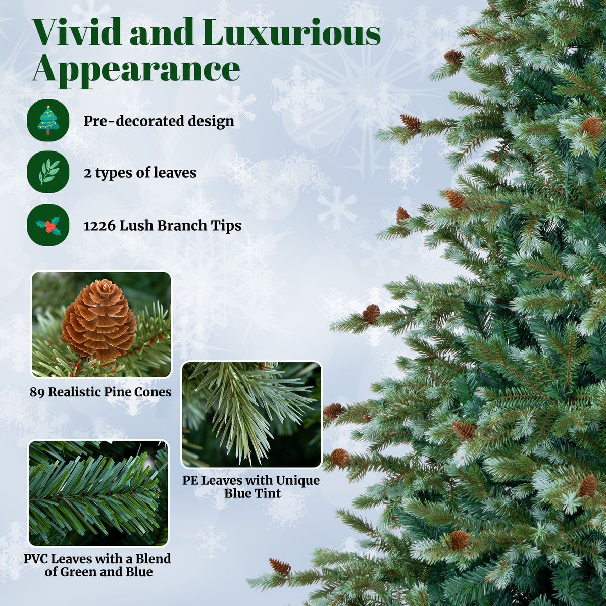 8 Feet Christmas Tree with 8 Lighting Modes and Pine Cones-8 ft-Christmas Trees-DECOROLALA