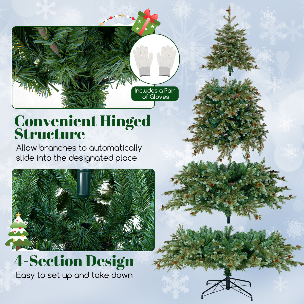 8 Feet Christmas Tree with 8 Lighting Modes and Pine Cones-8 ft-Christmas Trees-DECOROLALA