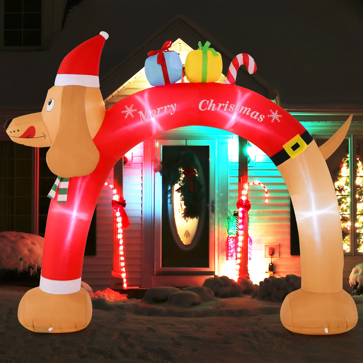 8 Feet Lighted Inflatable Christmas Dachshund Arch with Air Blower-Christmas Inflatables-DECOROLALA