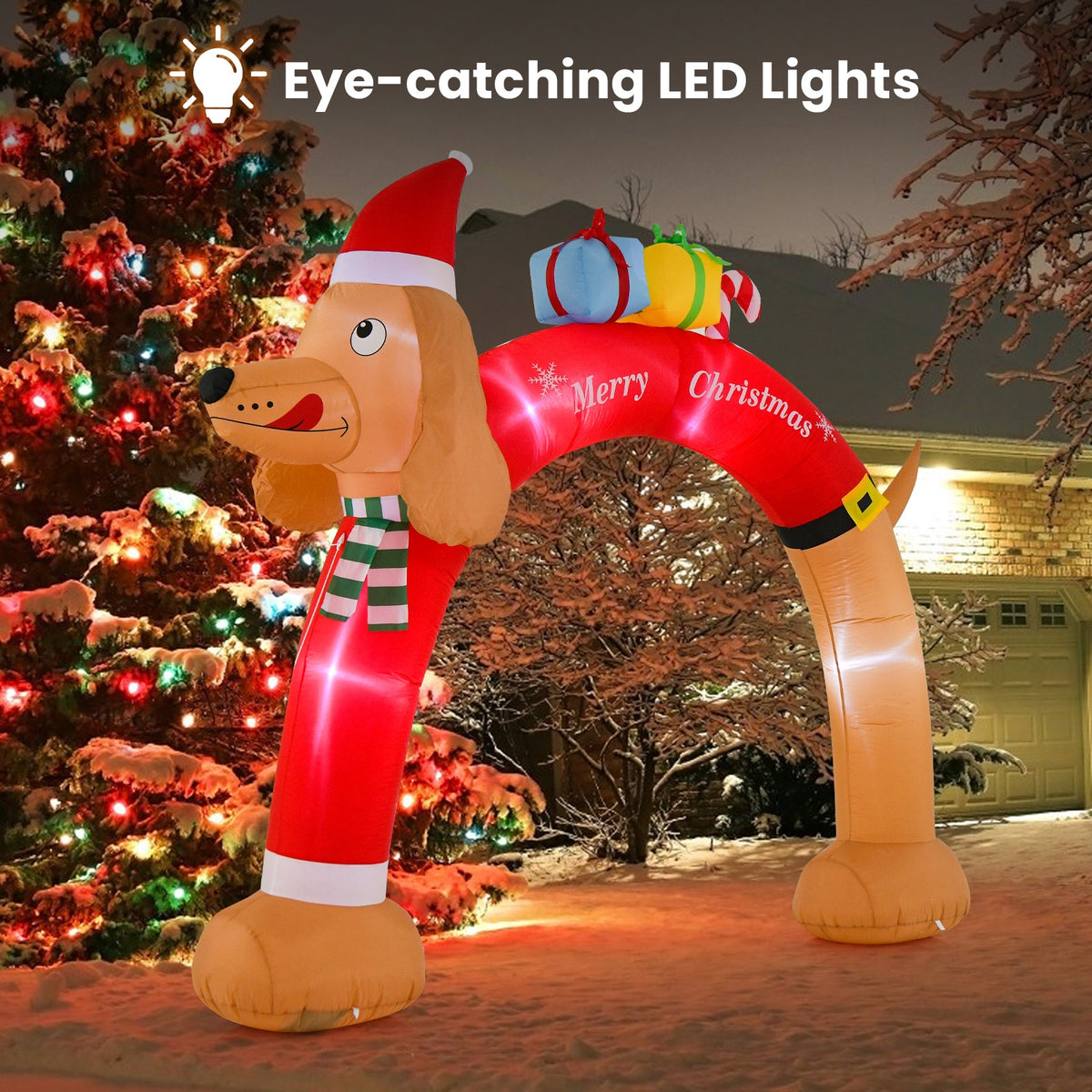 8 Feet Lighted Inflatable Christmas Dachshund Arch with Air Blower-Christmas Inflatables-DECOROLALA