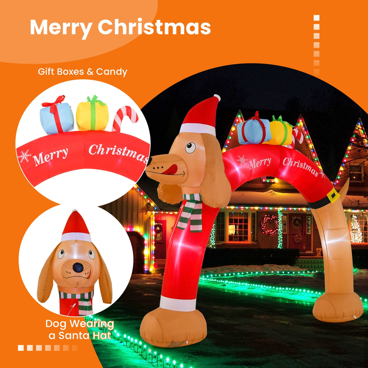 8 Feet Lighted Inflatable Christmas Dachshund Arch with Air Blower-Christmas Inflatables-DECOROLALA