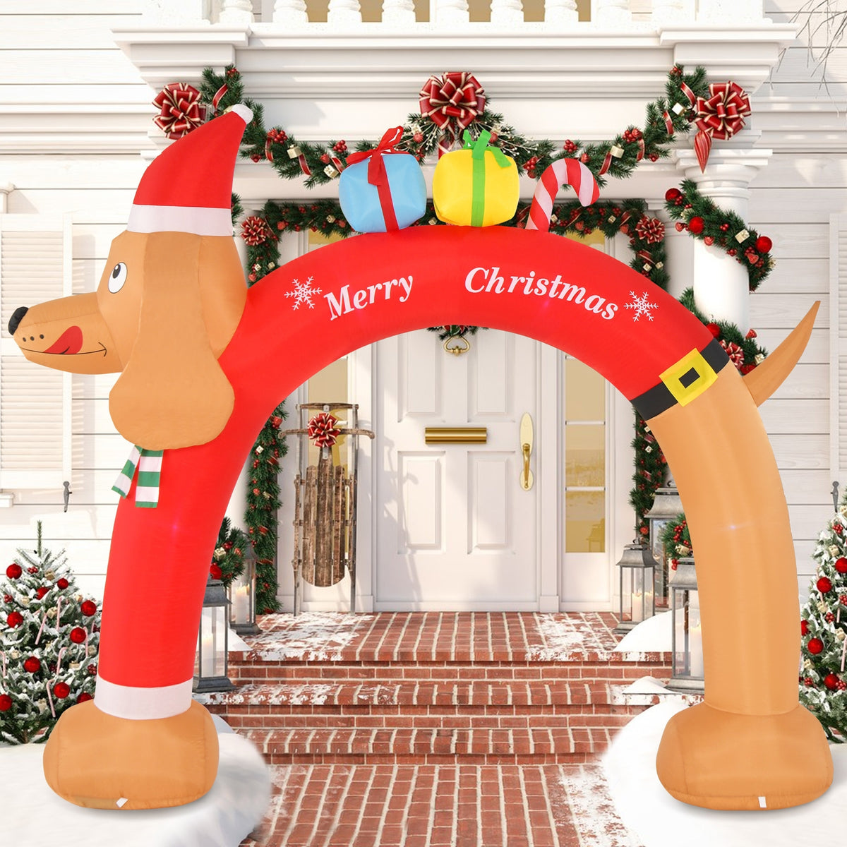 8 Feet Lighted Inflatable Christmas Dachshund Arch with Air Blower-Christmas Inflatables-DECOROLALA