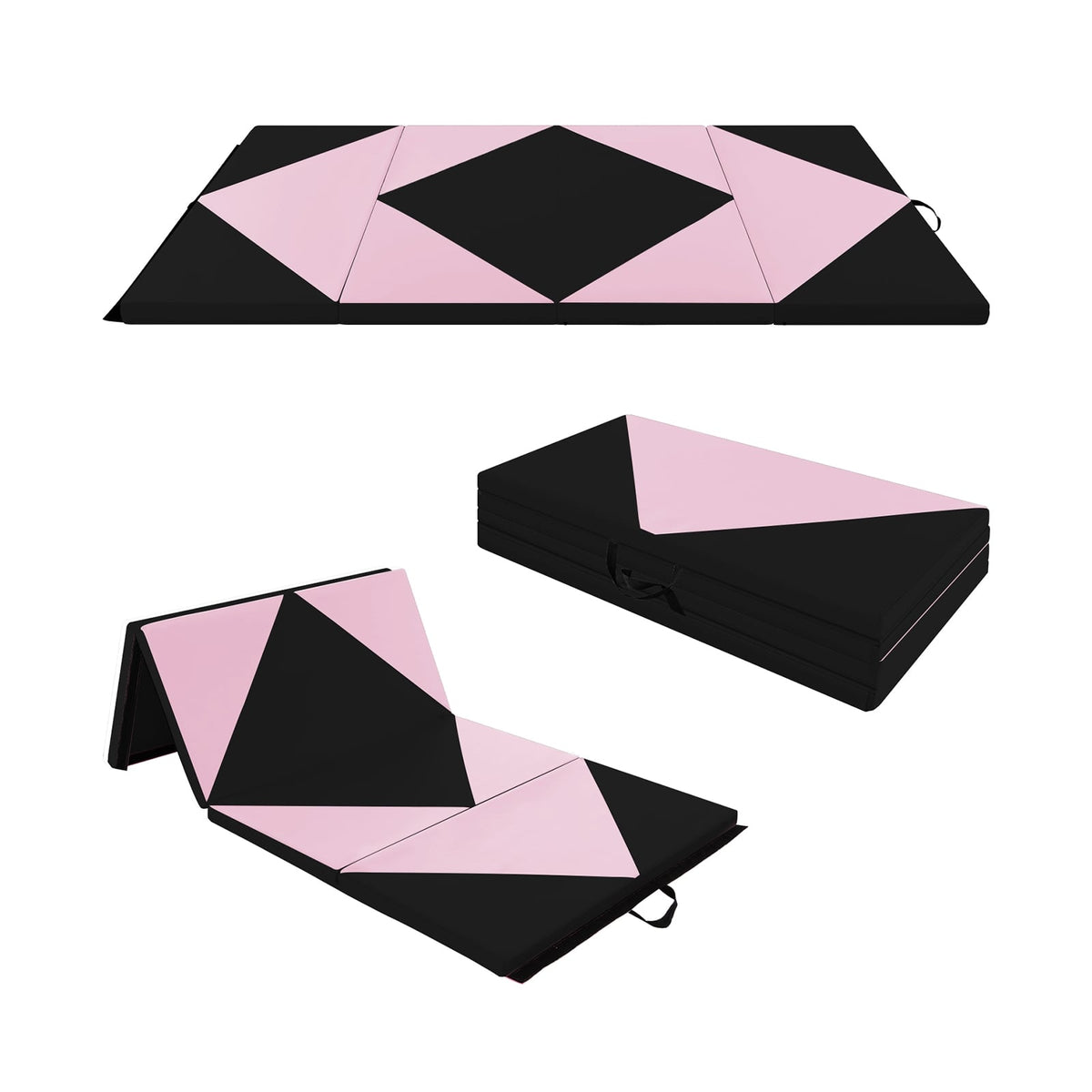8 Feet PU Leather Folding Gymnastics Mat with Hook and Loop Fasteners-Black & Pink-Yoga & Gym Mats-DECOROLALA