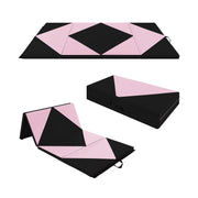 8 Feet PU Leather Folding Gymnastics Mat with Hook and Loop Fasteners-Black & Pink-Yoga & Gym Mats-DECOROLALA