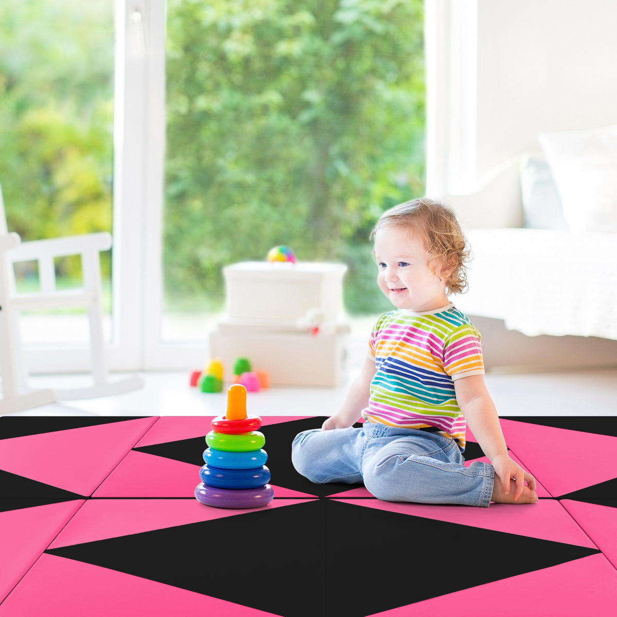 8 Feet PU Leather Folding Gymnastics Mat with Hook and Loop Fasteners-Heart Pink-Yoga & Gym Mats-DECOROLALA