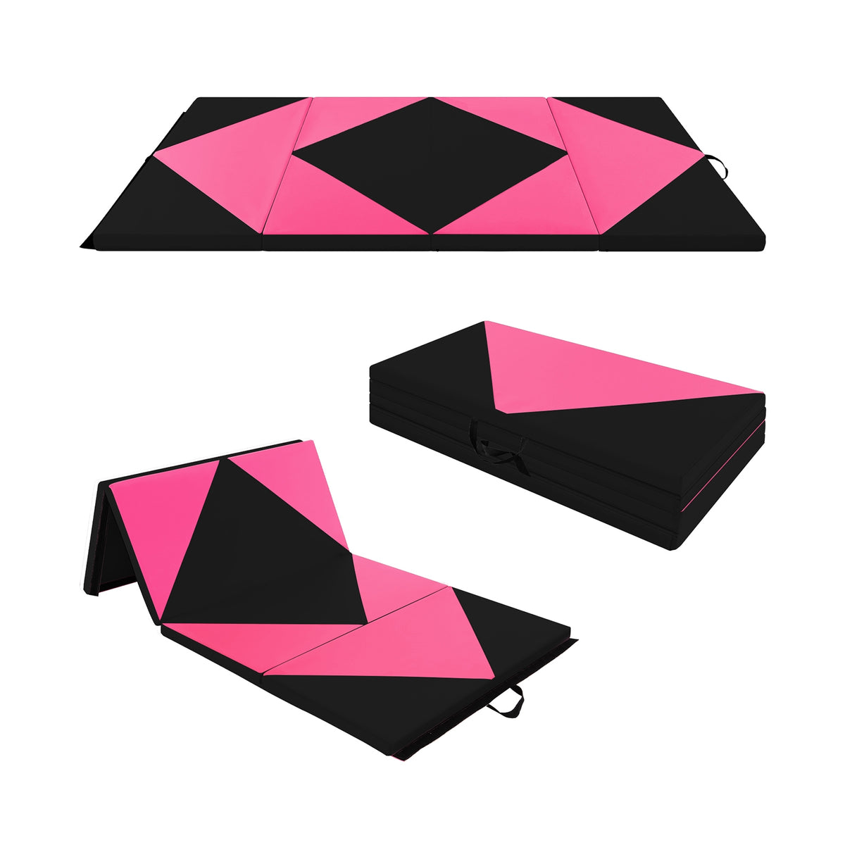 8 Feet PU Leather Folding Gymnastics Mat with Hook and Loop Fasteners-Heart Pink-Yoga & Gym Mats-DECOROLALA