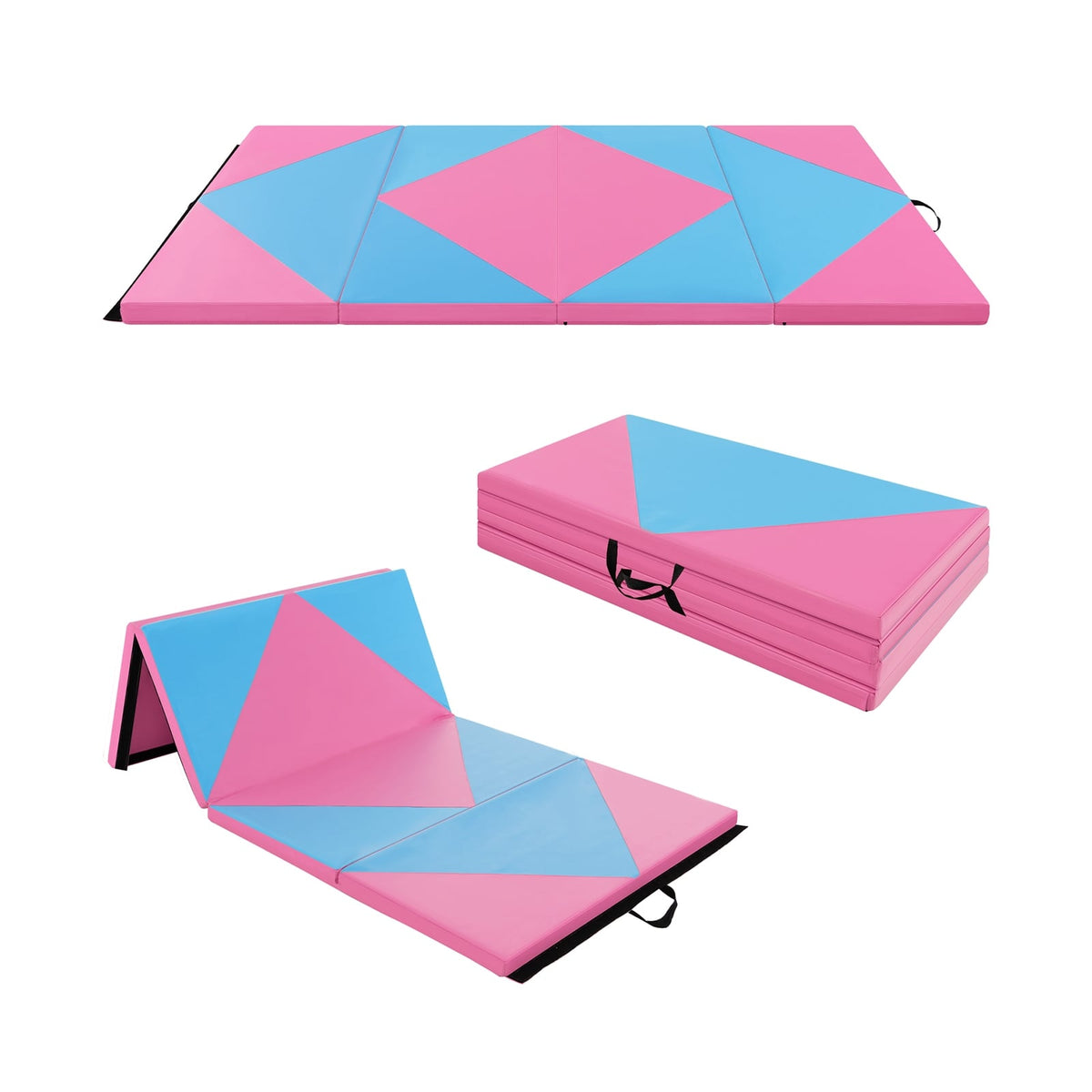 8 Feet PU Leather Folding Gymnastics Mat with Hook and Loop Fasteners-Pink & Blue-Yoga & Gym Mats-DECOROLALA