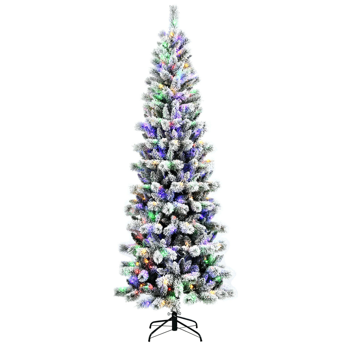 8 Feet Pre-Lit Hinged Snow Flocked Christmas Tree with Remote Control-Christmas Trees-DECOROLALA