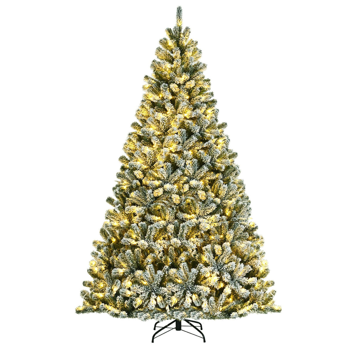 8 Feet Pre-lit Snow Flocked Christmas Tree with Tips and Metal Stand-8 ft-Christmas Trees-DECOROLALA