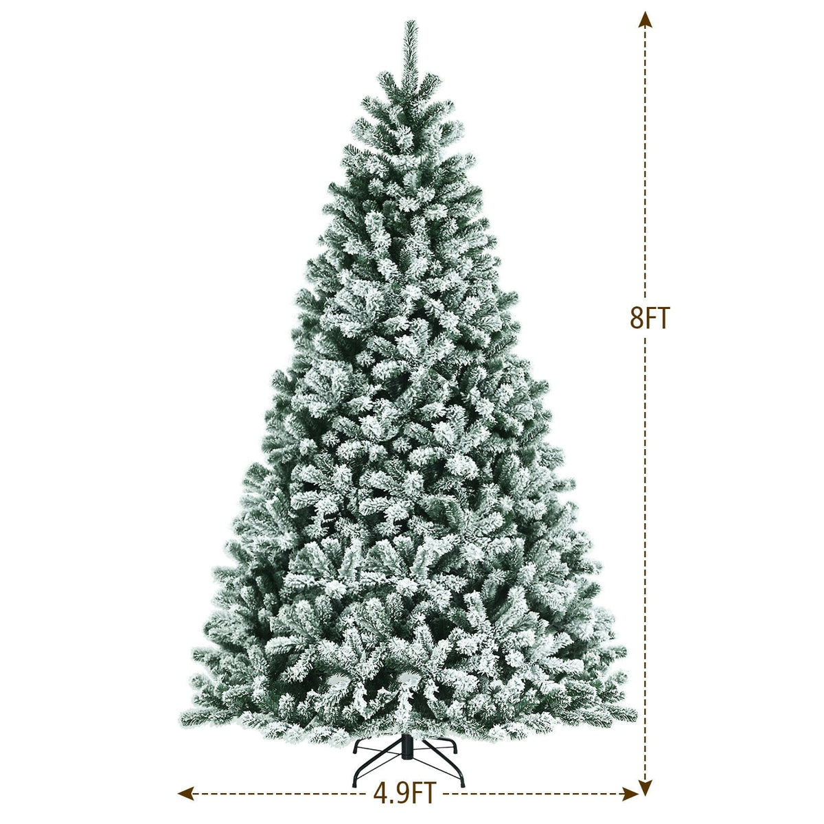 8 Feet Pre-lit Snow Flocked Christmas Tree with Tips and Metal Stand-8 ft-Christmas Trees-DECOROLALA