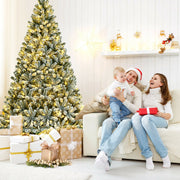 8 Feet Pre-lit Snow Flocked Christmas Tree with Tips and Metal Stand-8 ft-Christmas Trees-DECOROLALA