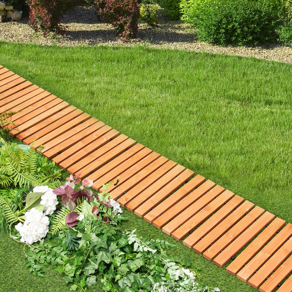 8 Feet Roll-out Weather-Resistant Patio Hardwood Pathway-22 Inch-Garden Pathways-DECOROLALA