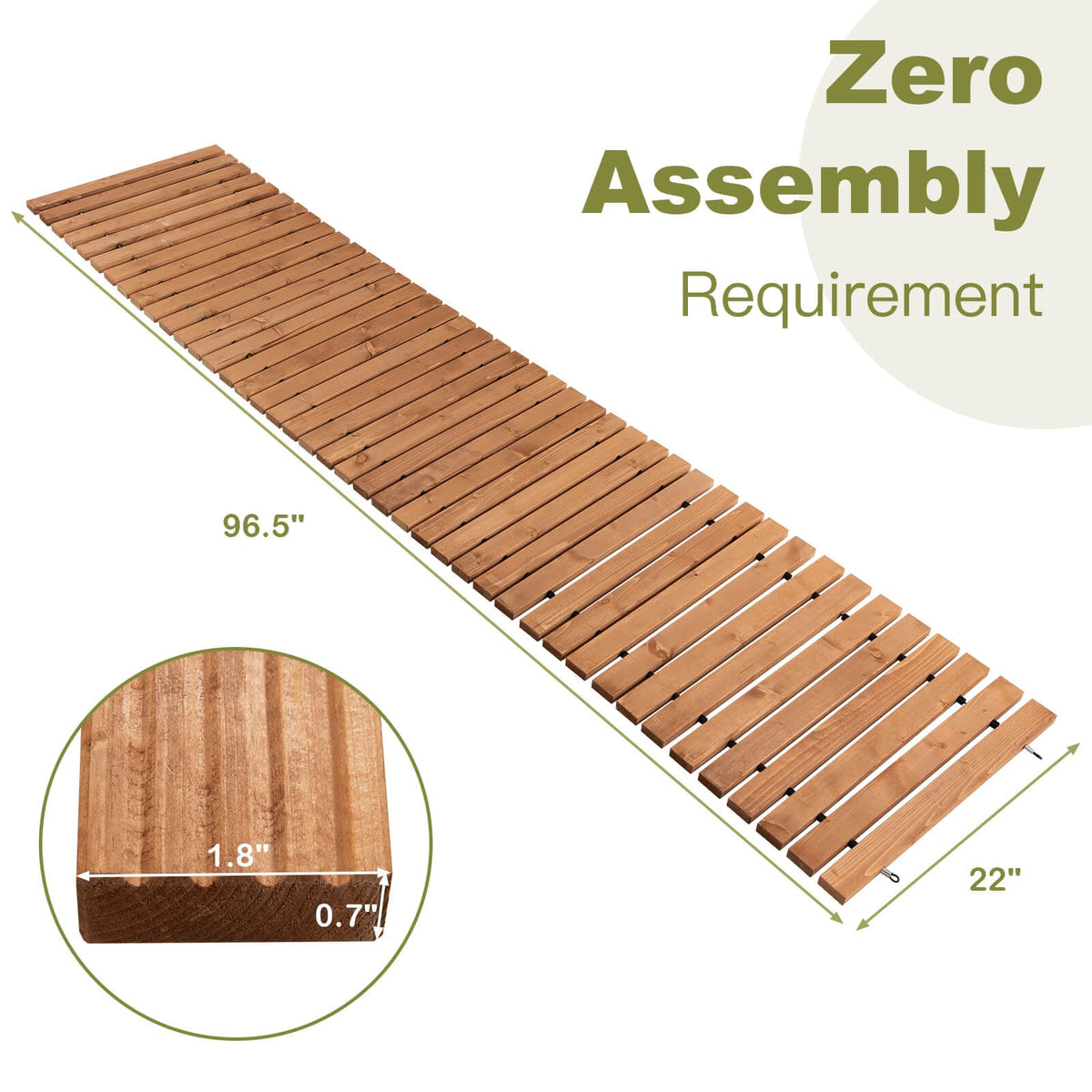 8 Feet Roll-out Weather-Resistant Patio Hardwood Pathway-22 Inch-Garden Pathways-DECOROLALA