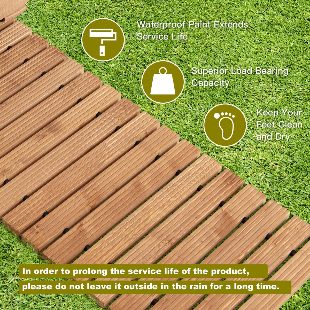 8 Feet Roll-out Weather-Resistant Patio Hardwood Pathway-22 Inch-Garden Pathways-DECOROLALA